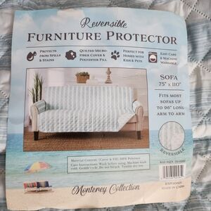 Sofa Furniture Cover Protector Striped Blue and White Reversible  New With Tags.